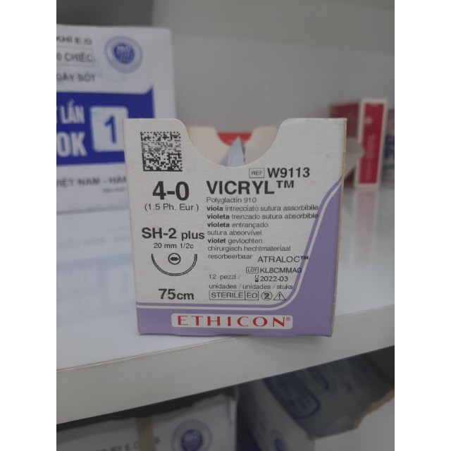 Chỉ phẫu thuật tổng hợp tự tiêu Vicryl 4-0 (W9113) H/12 tép