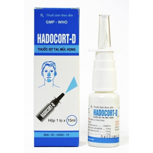 Hadocort-D H/1lọ 15ml (Thuốc xịt Tai, Mũi Họng )