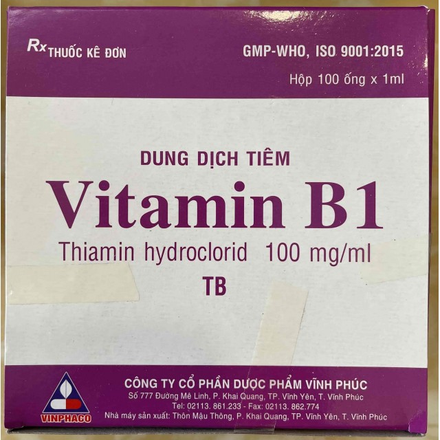 Vitamin B1 Inj 100mg/ml Vĩnh Phúc H/100 Ống 1ml