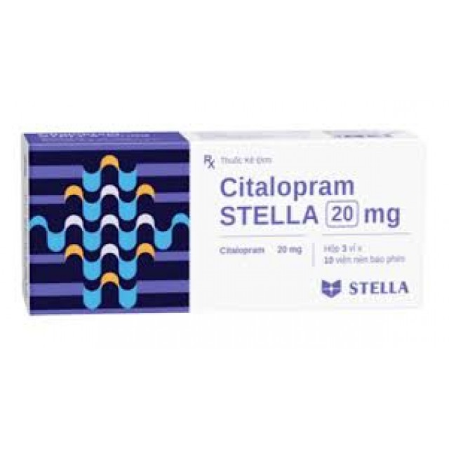 Citalopram Stella 20mg H/30 viên( trị trầm cảm và rối loạn hoảng sợ)