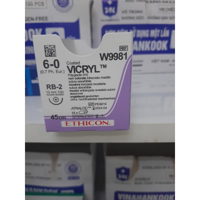 Chỉ phẫu thuật tổng hợp tự tiêu tiệt trùng Vicryl 6-0 M9981 Hộp/12 tép