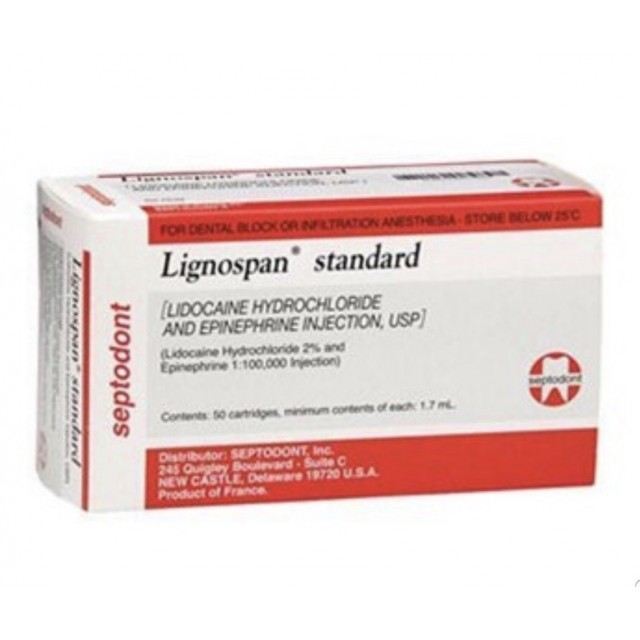 Lignospan Standard lidocain 1,7 ml H/50 ống Pháp