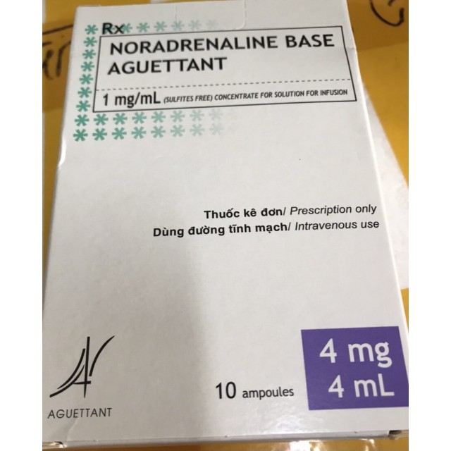 Noradrenalin base Aguettant 1mg/ml H/10 ống