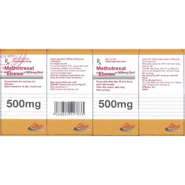 Methotrexat Ebewe 500 mg/5 ml H/1 lọ Dung dịch tiêm 
