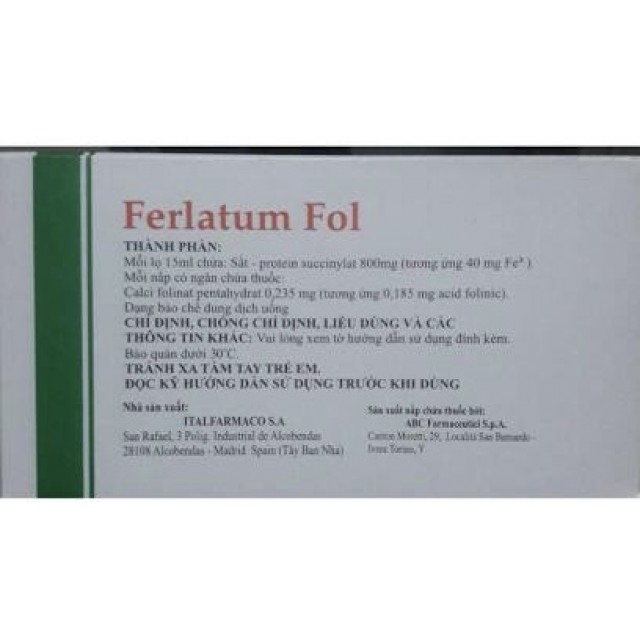 Ferlatum Fol H/10 ống uống 15 ml ( bổ sung sắt) 