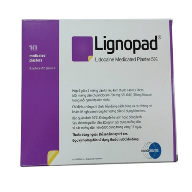 Lignopad Medicated Plaster 5% -  Hộp/10 Miếng dán trị đau dây thần kinh