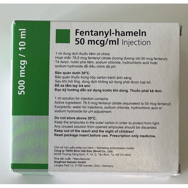 Fentanyl Hameln 500mcg/10ml H/10 ống 10ml