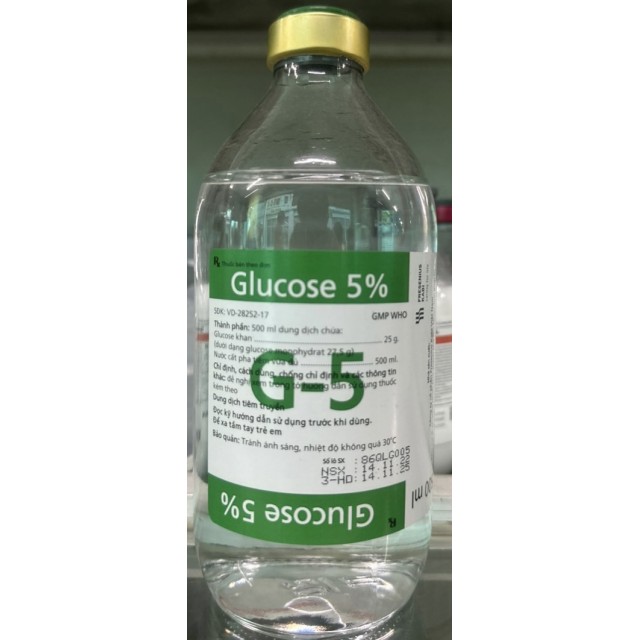 Glucose 5% 500 ml DỊCH TRUYỀN Kabi chai sành Thùng 10 chai
