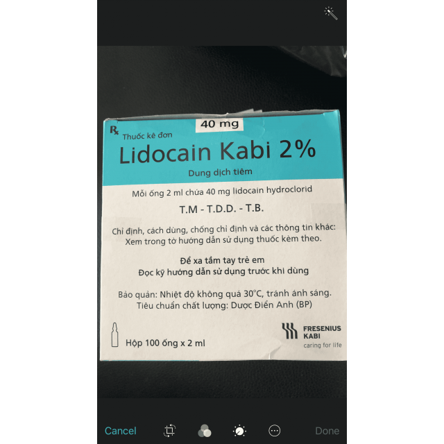 Lidocain 40mg/2ml hộp 100 ống