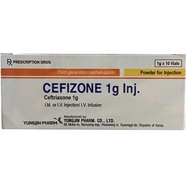 Cefizone 1g Inj H/10 lọ ( Ceftriaxone 1g điều trị nhiễm khuẩn mức độ nặng.